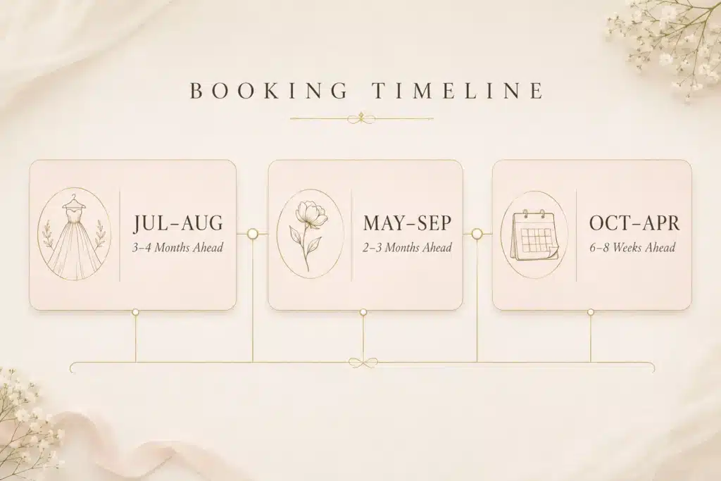 Wedding Dress Rental Booking Timeline Showing Recommended Booking Windows By Wedding Month In Lebanon